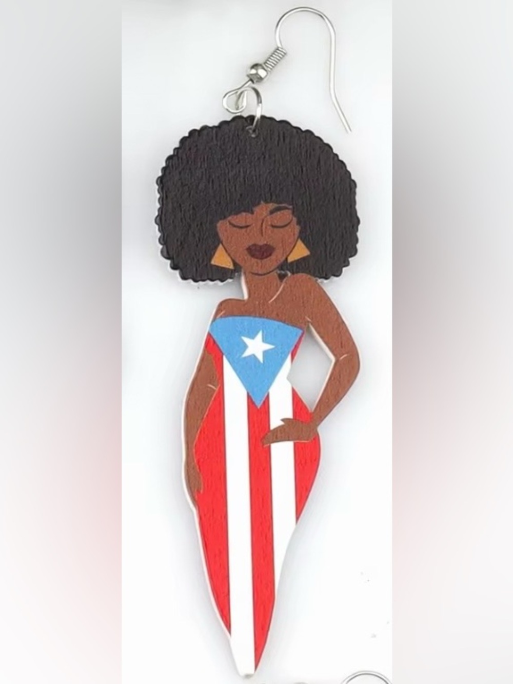 Puerto Rico Flag Afro Wooden Dangle Earrings | Boricua Statement Earrings